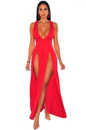 Casual Dresses Red Tank Slim Deep-V Maxi Dress Women's 2023 Summer Solid Color Sexy Elegant Long Party Drop Wholesale No.808