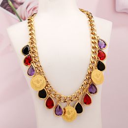 Pendant Necklaces Ottoman Totem Chain Necklace Gold Plated with Water Drop Ethnic Bridal Jewelry Turkey Coin Wedding Accessories 230626