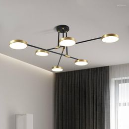 Chandeliers Black Add Gold Modern Dining Living Room Home Deco LED Lighting Hanging Fixtures Multi-head Restaurant