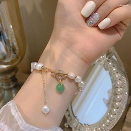 Charm Bracelets Classic Fashion Natural Stone Zircon Baroque Pearl Pendant Bracelet For Woman Exquisite Lucky Cuff Anniversary Jewelry