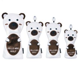 Other Golf Products Golf Headcover for Driver Fairway Hybrid Blade Putter PU Leather Waterproof Soft Durable White Bear Golf Wood Cover Number Tag 230627