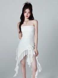 Casual Dresses Summer 2023 White Bodycon Birthday Dress For Women Ruffles Backless Evening Party Mini Tube Ladies Clothes