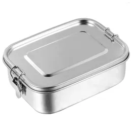 Dinnerware Sets Travel Snack Container Stainless Steel Lunch Box Bento Metal 18.5x14.5x6cm Compartment Silver Picnic