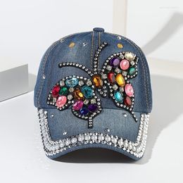 Beanies Butterfly Rhinestone Denim Baseball Cap Outdoor Adjustable Casual Style Hat For Women Girls Valentine's Gifts Her