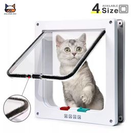 Other Dog Supplies Cat Flap Door with 4 Way Security Lock Controllable Switch Transparent ABS Plastic Gate Puppy Kitten Safety in out Pet Doors Kit 230626