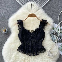 Women's T-Shirt Sexy lace tops for womens crop top women solid color tank top off shoulder sleeveless camis for women summer omighty ins J230627