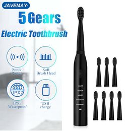 Toothbrush Ultrasonic Sonic Electric USB Charge Tooth Brushes Washable Whitening Soft Teeth Brush Head Adult Timer JAVEMAY J110 230627