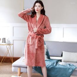 Women's Sleepwear Women's 2023 Night Dress Kimono Women Bathrobe Flannel Robe Women's Winter Thicken Warm Soft Plush Shawl Long