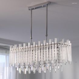 Pendant Lamps Chandeliers Modern Dining Room Rectangle Chrome Metal Led Lights Lustre K9 Crystals HangingSuspendaras Lighting Lamp