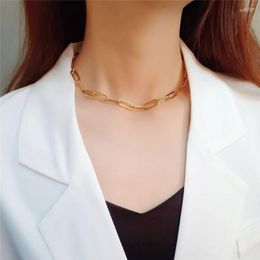 Choker 2023 High Quality Paperclip Chain Necklace Gold Silver Colour Stainless Steel Neck Chains For Women Jewellery Gift X1717