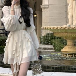 Casual Dresses 2023 Summer Beach Style Chiffon Y2k Mini Dress Lady Long Sleeve Elegant One Piece Korean Fashion In