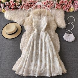 French Summer Beach Dres V Neck A Line Floral Chiffon Dresses Vestidos Woman Boho White Long Robe 220526