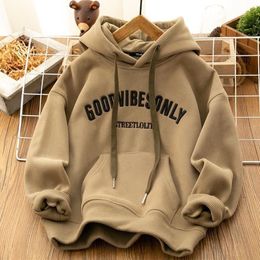 T shirts Children's Clothing Boys and Girls Velvet Padded Thickened Sweater Medium Big Children Hooded Top 230627