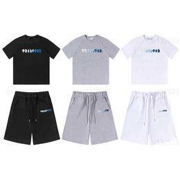 Casual Shirts For Men Designer Clothes Trapstarr White And Blue Gradient Colour Towel Embroidery Short-sleeved Shorts Set Designers Tracksuits 0607