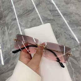 Brand of sunglasses Fashion Vintage Rimless Rectagular Cutting Lens Sun Glasses Gradient Sunglasses Uv400 Box Random Color