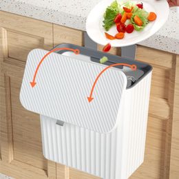 Waste Bins Kitchen Trash Can Wall Mounted 7/9L Trash Bin Household Cabinet Door Hanging Garbage Cans Recycle Rubbish Bin with Lid Dustbin 230627