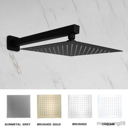 Bathroom Shower Heads Black Brushed Gold Grey Square Rain Shower Head Ultrathin Inch Choice Bathroom Mount Shower Arm Top Spraying R230627