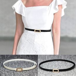 Belts Rhinestone Square Smooth Buckle Belt Faux Leather Thin Waist Jeans Dress Trouser Decorative Waistband All-match Small
