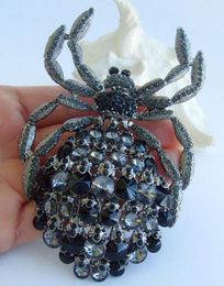 Brooches 4.33" Vintage Style Black Grey Rhinestone Crystal Spider Brooch Pin Pendant EE04792C2