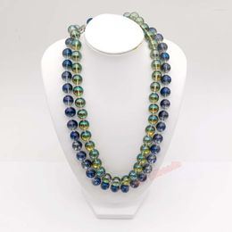 Choker Natural Stone Plated Colourful Blue Green Crystal Glass Beads Necklace 10mm Nacklaces
