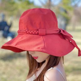 Women's Summer Fisherman's Hat Everything Big Brim Sun Hat Simple Fashion Bow Sun Visor Sunscreen Face Protection UV Basin Hat