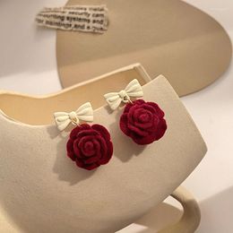 Dangle Earrings Autumn And Winter Red Velvet Flower Bow Vintage Drop For Women Designer Pendant Jewelry Gift