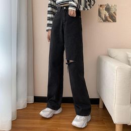 Women's Jeans N4434 Straight Loose Trousers Small Tall Waist Wide-leg Pants