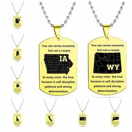 US 50 States Map Necklace Crafts TRUMP Supporter Stainless Steel Necklace Tag JN27