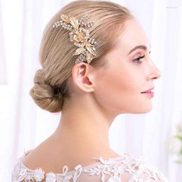 Hair Clips High Grade Golden Wedding Bridal Rhinestone Flower Accessories Bridesmaid Clip Comb Shiny Bride Jewellery TEN