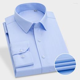 Men's Dress Shirts Men's Soft Spandex Men's Work Shirt Solid Long Sleeved Slim Fit Bamboo Fiber Stretch For Male Non-Iron Striped