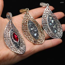 Pendant Necklaces 1PC Trendy Metal Charms Drop Shape Hollow Zinc Alloy Zircon For Women Jewelry Making DIY Necklace Accessories 70x35mm