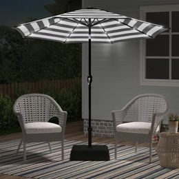 Umbrellas Abble 9' Black and White Striped Octagon Lighted Patio Umbrella with LED Lights 230626