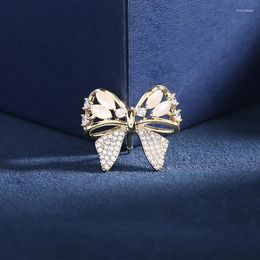 Brooches Female Fashion Crystal Cute Bowknot For Women Luxury Yellow Gold Colour Zircon Alloy Stone Brooch Safety Pins