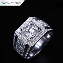 Tianyu Gems Man h a Cut Vvs1 Def Round Moissanite Diamond Mens Wedding Rings