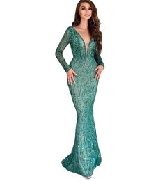 Rose Gold Prom Dress Mermaid Formal Party Ball Gown Long Sleeve Afraic Girl Green Evening Dresses Deep Pageant Drseses Custom Made Plus Size