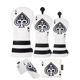 Other Golf Products Poker Ace of Spades Design PU Leather Golf Headcover Driver Fairway Wood Hybrid Mallet Blade Putter Covers 230627