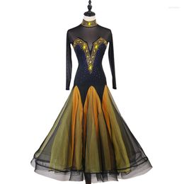 Stage Wear Yellow Black Ballroom Dance Competition Dresses Dress For Lady Waltz Mq212