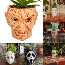 Decorative Objects Figurines Resin Gothic Flower Pot Horror Movie Clown Succulent Plant Creative Halloween Planter Vase Crafts Ornament Gift 230626