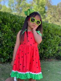 Girl's Dresses Infant Baby Summer Dress Little Girls Watermelon Printed Dot Sleeveless Patchwork with Bow 230626