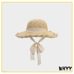 12CM Wide Brim Beach Straw Hats For Women Simple Foldable Summer Outing Sun Hat Fashion Flat Brom Bowknot Uv Protection Panama