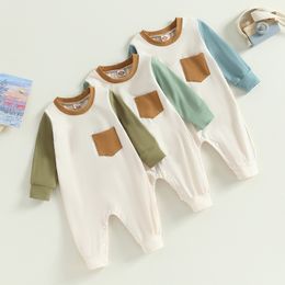 Rompers born Baby Clothing for Autumn Infant Boys Girls Pocket Patchwork Color Long Sleeve O neck Jumpsuits Overalls Costume 230626