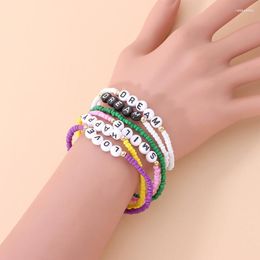 Link Bracelets Cute Acrylic Letters Beaded Bracelet Fashion Colourful Rice Beads Handmade String Bangles For Women Girls Gift Accessory