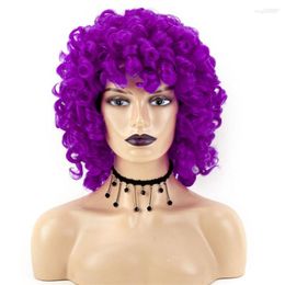 Synthetic Wigs Afro Curly For Black Women Short Hair Wig With Bangs Red Yellow Purple Brown Cosplay Daily Use