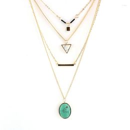 Pendant Necklaces Multilayer Stone Pendants Long Necklace 2023 Gold Colour Chain Triangle Bar & Punk Female Sne160055