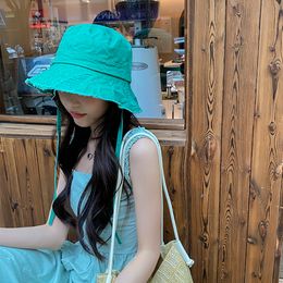 Korean ins retro rough edge big eaves bucket hat women spring summer lace-up beggar hats solid color washed cotton Fisherman cap