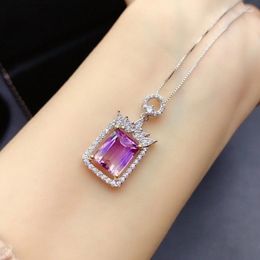 Chains 2023 Style Ametrine Pendant Of Necklace For Women Jewelry Real 925 Silver Rectangle Gem Birthstone Fashion Gift