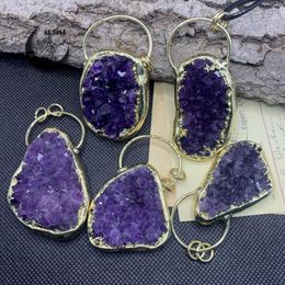 Pendant Necklaces Natural Amethysts Druzy Irregular Gold Plating Healing Crystal Charms For Necklace Jewelry Making DIY Accessories