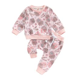 Clothing Sets Toddler born Baby Girls Valentine's Day Outfit 2Pcs Set Long Sleeve O Neck Fries Print Pullover Drawstring Pants 0 3 T 230626