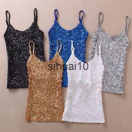 Women's T-Shirt Sexy Women Ladies Sequined Bling Shiny Tank Tops Sleeveless T Shirts Blouse Vest Bottom Sling Top Multicolor J230627