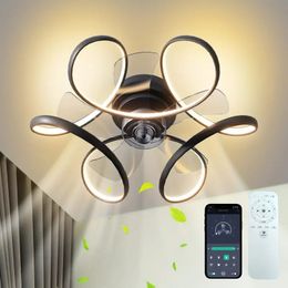 1pc Ceiling Fan With Light Remote Low Profile Ceiling Fan 6 Speeds 3 Colours Modern Small Flush Mount Ceiling Fans Reversible Dimmable Geometric